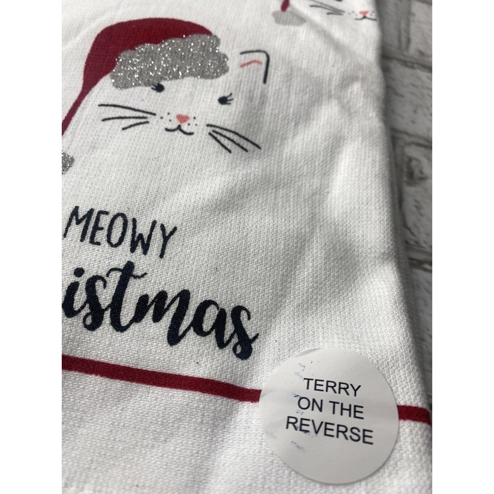 Set of 2 Christmas Cat Kitchen Towels Meowy Christmas Cats NEW - Picture 2 of 4
